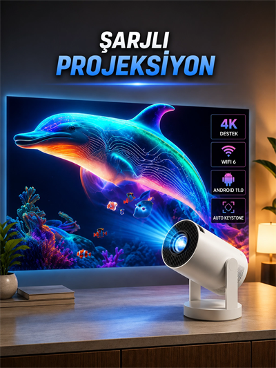 Taşınabilir Sinema Oyun Projektörü Akıllı Projeksiyon Android 11