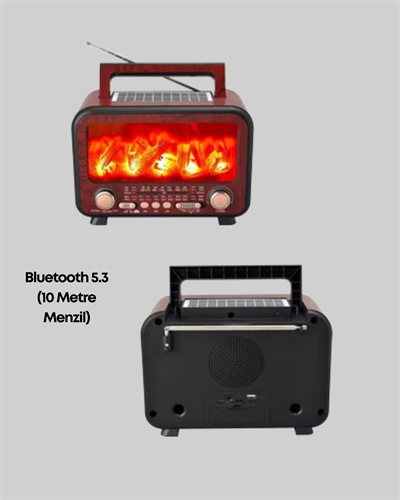 Taşınabilir Şömine Görünümlü Bluetooth Hoparlör – Solar Şarjlı, Alev Işıklı, 7W Ses