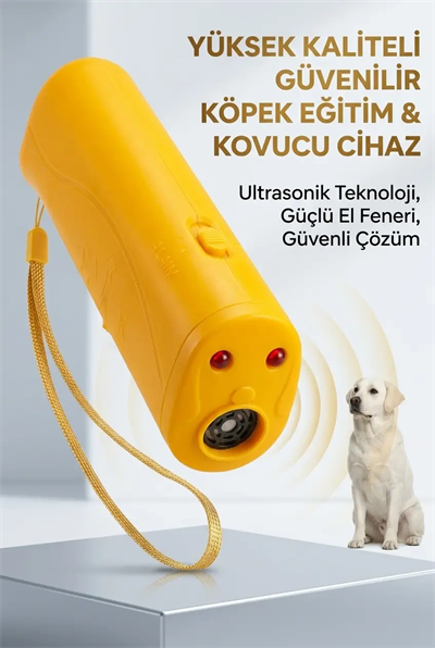 Taşınabilir Ultrasonik Köpek Kovucu Eğitim ve Uzaklaştırma Cihazı Fenerli Sarı Ürün