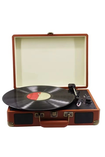 Taşınabilir çantalı retro bluetooth hoparlörlü pikap radyo usb mp3 33/45/78 plak çalar kahverengi