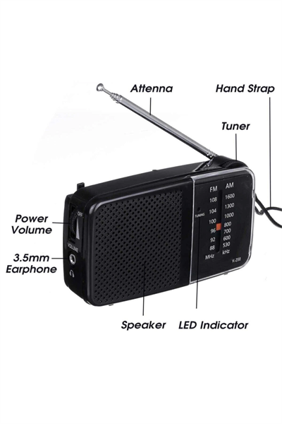 Taşınabilir cep radyosu siyah renk FM radyo bluetooth yok 2 yıl garantili - Elektronik