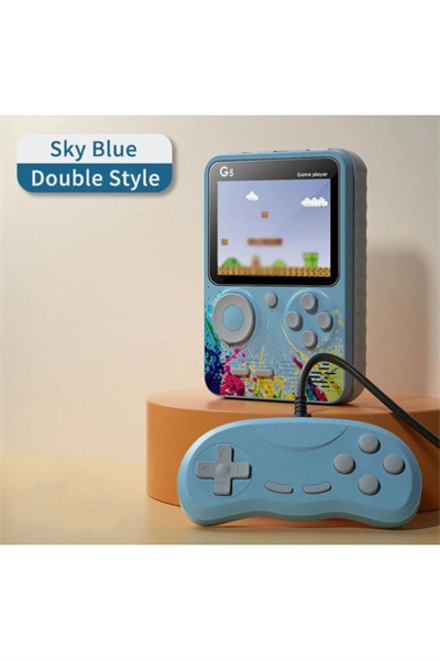 Taşınabilir mini el oyun konsolu 500 oyunlu Bluetooth bağlantılı mavi renkli gamepad