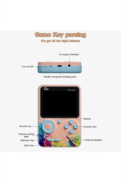Taşınabilir mini oyun konsolu 500 oyunlu pembe renk bluetooth özelliği yok - Elektronik