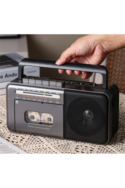 Taşınabilir nostaljik radyo kaset çalar FM radyo USB MP3 çalar Bluetooth hoparlör gri