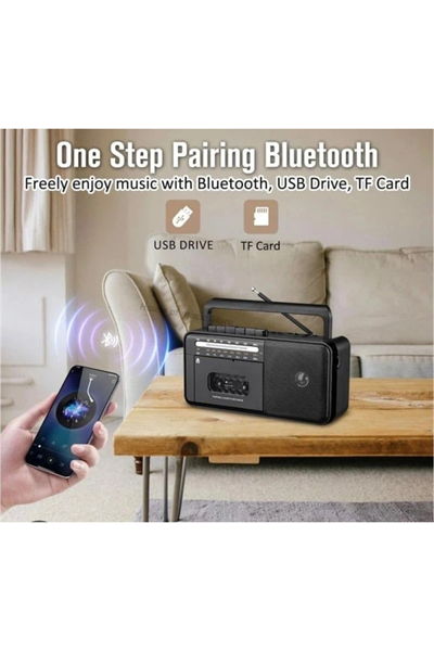 Taşınabilir nostaljik radyo kaset çalar FM radyo USB MP3 çalar Bluetooth hoparlör gri