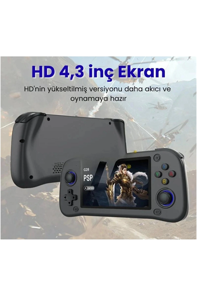 Taşınabilir oyun konsolu 4.3 inç HD ekran siyah 64GB depolama 4GB RAM Bluetooth yok