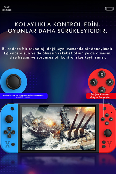 Taşınabilir oyun konsolu 7 inç HD ekran 2000 mAh batarya 10.000+ oyun çok renkli