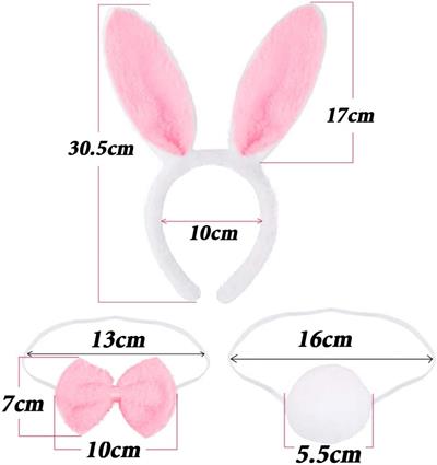 Tavşan Kostüm Seti Taç Papyon Kuyruk Pembe Renk (3936)