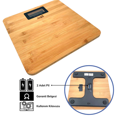 Techfit Bambu Banyo Baskülü Yüksek Hassasiyetli Darbelere Dijital Dayanıklı Terazi Tf 1065 Max 180kg Bx40