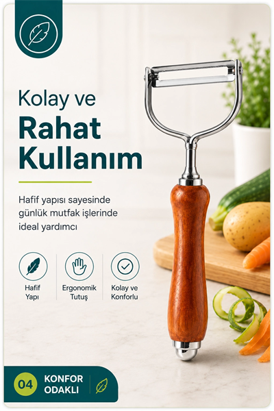 Tek Başlıklı Ahşap Saplı Metal Soyacak Sebze ve Meyve İçin Pratik Kullanım