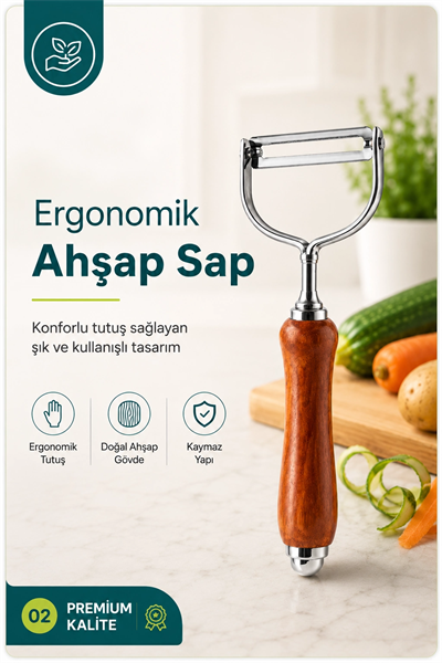 Tek Başlıklı Ahşap Saplı Metal Soyacak Sebze ve Meyve İçin Pratik Kullanım