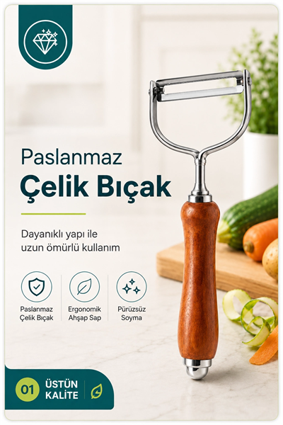 Tek Başlıklı Ahşap Saplı Metal Soyacak Sebze ve Meyve İçin Pratik Kullanım