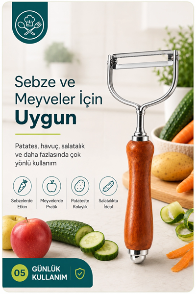 Tek Başlıklı Ahşap Saplı Metal Soyacak Sebze ve Meyve İçin Pratik Kullanım