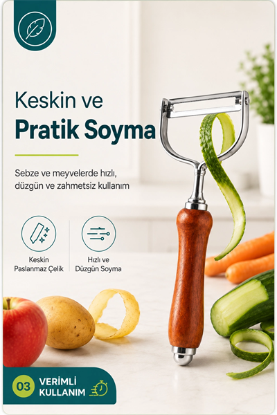 Tek Başlıklı Ahşap Saplı Metal Soyacak Sebze ve Meyve İçin Pratik Kullanım