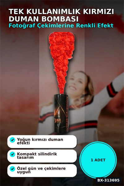 Tek Kullanımlık 35 Saniye Kırmızı Duman Bombası 1 Adet Parti Fotoğraf Aksesuarı BX-313695