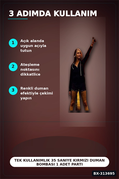 Tek Kullanımlık 35 Saniye Kırmızı Duman Bombası 1 Adet Parti Fotoğraf Aksesuarı BX-313695