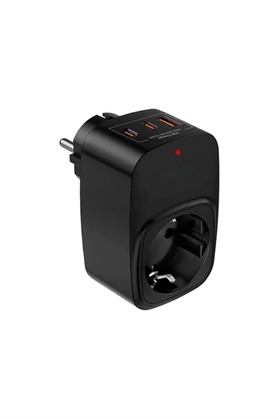 Tekli Yüksek Voltaj Korumalı Duvar Prizi 2x Type-c 1x Usb Çıkışlı Priz Grup Priz Çoğaltıcı Siyah