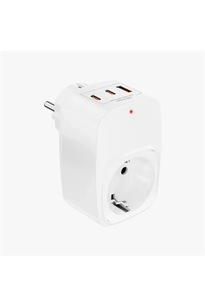 Tekli Yüksek Voltaj Korumalı Duvar Prizi 2x Type-c 1x Usb Çıkışlı Priz Grup Priz Çoğaltıcı Beyaz