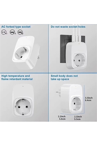 Tekli Yüksek Voltaj Korumalı Duvar Prizi 2x Type-c 1x Usb Çıkışlı Priz Grup Priz Çoğaltıcı Beyaz