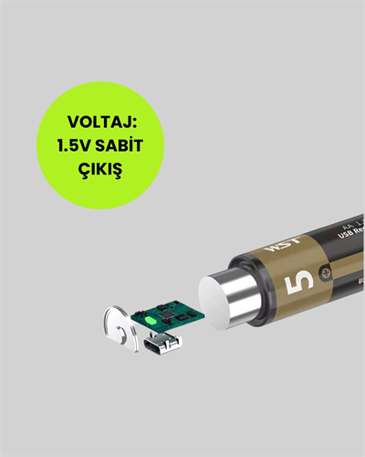 Tekrar Şarj Edilebilir AA USB Type-C Pil | 1000+ Döngü | 1.5V Sabit Voltaj