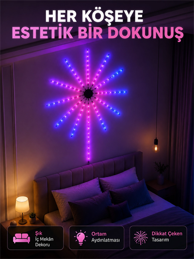Telefon Kontrollü RGB Fireworks LED Işık Çok Renkli Dekoratif Duvar Lambası