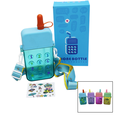 Telefon Modeli Renkli Mika Kristal Suluk Matara Pipetli - Vidalı Kapak - Askılı 300ml Bx40