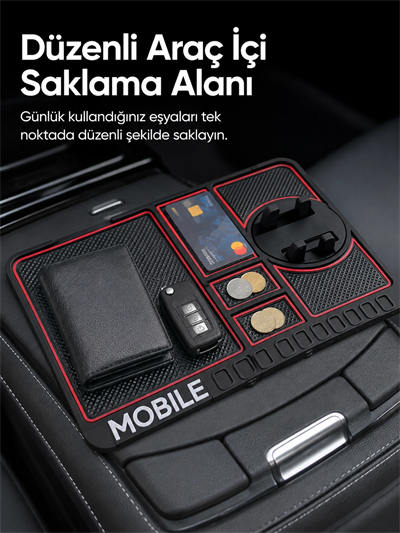Telefon Standlı Araç İçi Organizer Kaydırmaz Silikon Konsol Düzenleyici Mat