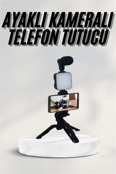 Telefon Tutucu Led Işıklı Kumandalı Mikrofon Telefon Vlog Video Kayıt
