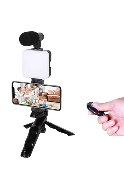 Telefon Tutucu Led Işıklı Kumandalı Mikrofon Telefon Vlog Video Kayıt Yeni Nesil
