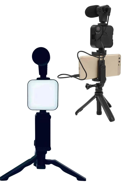 Telefon Tutucu Led Işıklı Kumandalı Mikrofon Telefon Vlog Video Kayıt