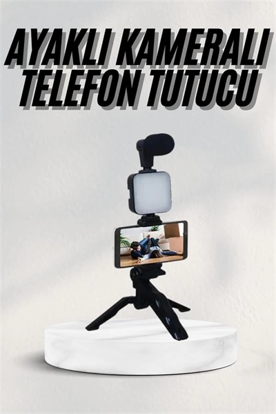 Telefon Tutucu Led Işıklı Kumandalı Mikrofon Telefon Vlog Video Kayıt