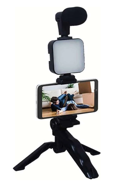 Telefon Tutucu Mikrofonlu Işıklı Youtuber Video Kayıt