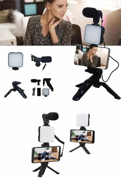 Telefon Tutucu Mikrofonlu Işıklı Youtuber Video Kayıt