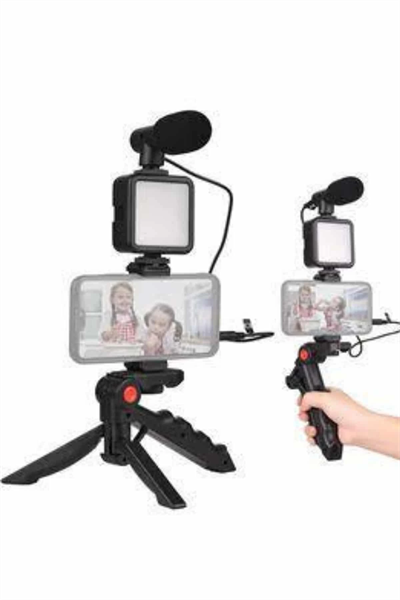 Telefon Tutucu Mini Mikrofonlu Tripod Vlog Çekim Video
