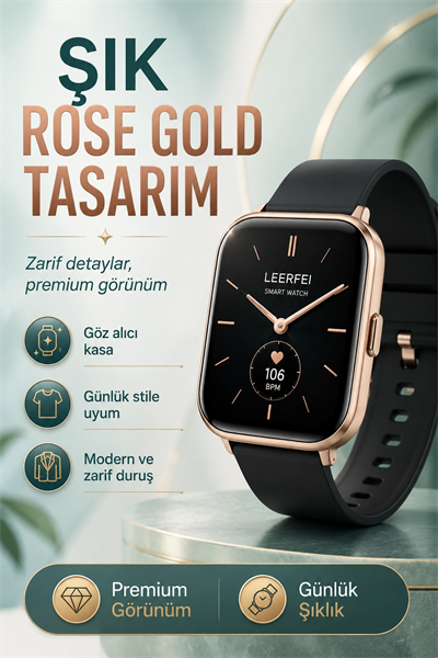 Telefon Uyumlu Rose Gold Akıllı Saat Kablosuz Şarj Destekli Şık Tasarımlı Kullanım