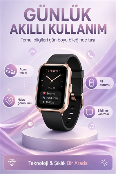 Telefon Uyumlu Rose Gold Akıllı Saat Kablosuz Şarj Destekli Şık Tasarımlı Kullanım