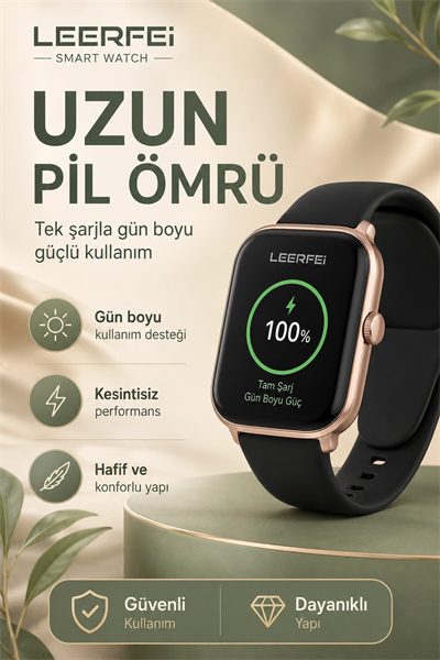 Telefon Uyumlu Rose Gold Akıllı Saat Kablosuz Şarj Destekli Şık Tasarımlı Kullanım