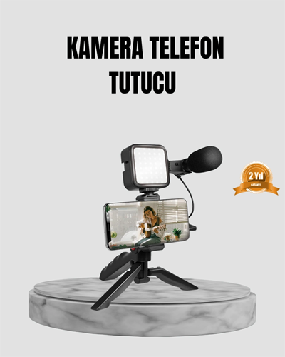 Telefon Video Çekim Kiti LED Aydınlatma Mikrofon Tripodlu Tam Set