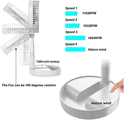 Teleskopik Fan Vantilatör 4 Modlu Şarjlı Katlanabilir Yükseltilebilir Taşınabilir Serinletici Portatif Masa Vantilatörü