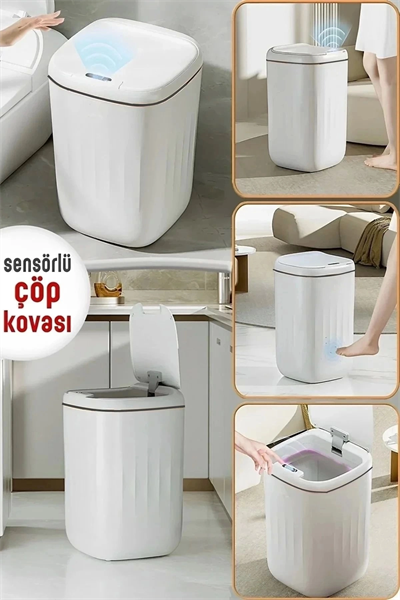 Temassız Sensörlü 20 Litre Çöp Kovası UV Işıklı Koku Geçirmez Mutfak Banyo Kullanımı