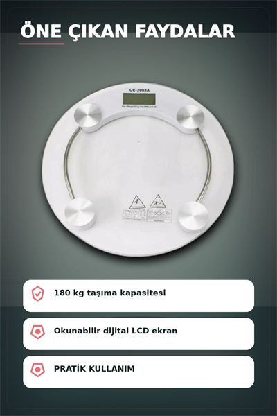 Temperli Cam 180 Kg Kapasiteli Dokunmatik Baskül - Şeffaf Dijital Tartı, Ev Kullanımı BX-313434