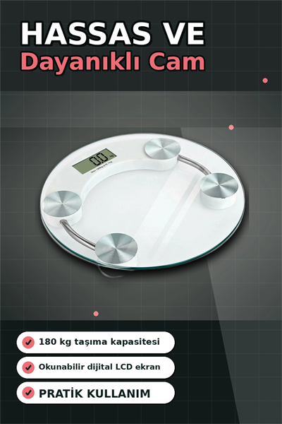 Temperli Cam 180 Kg Kapasiteli Dokunmatik Baskül - Şeffaf Dijital Tartı, Ev Kullanımı BX-313434