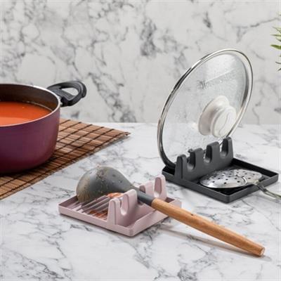 Tencere Kapak Tutuculu Kaşıklıklı Tencere Kapak Standı Pratik Kaşık Kepçe Altlık Düzenleyici (3936)