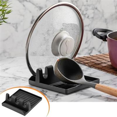 Tencere Kapak Tutuculu Kaşıklıklı Tencere Kapak Standı Pratik Kaşık Kepçe Altlık Düzenleyici (3936)