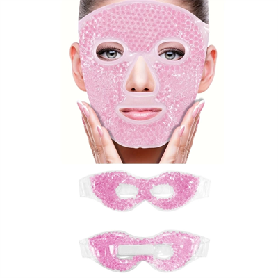 Terapi Jel Boncuklu Yüz ve Göz Maskesi Seti Pembe Sıcak ve Soğuk Kullanım