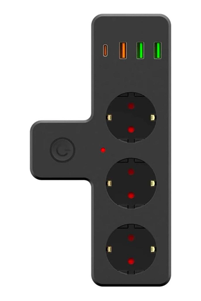 Termal Akım Korumalı 3 Adet Soket,3 Adet Usb Ve 1 Adet Type-c Girişli 20w Priz Model 3397 Bx40
