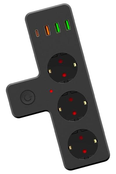 Termal Akım Korumalı 3 Adet Soket,3 Adet USB ve 1 Adet Type-C Girişli 20w Priz Model 3397 (3936)