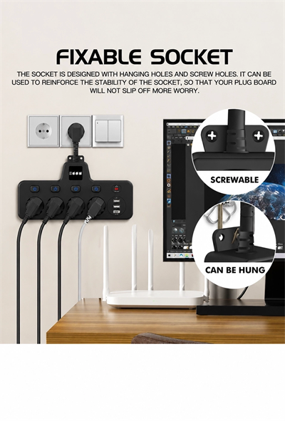 Termal Akım Korumalı 4’lü Duvar Tipi Priz 2x Usb 2x Type-c Çıkışlı Grup Priz Çoğaltıcı Siyah (2500w)