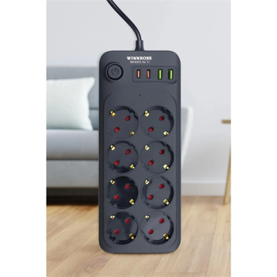 Termal Akım Korumalı 8 Prizli Uzatma Kablosu