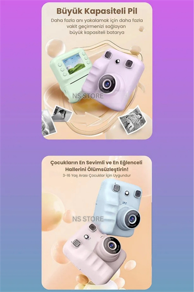 Termal Yazıcılı, Yüksek Çözünürlüklü ve Zoom Özellikli Çocuklar İçin Dijital Fotoğraf Makinesi